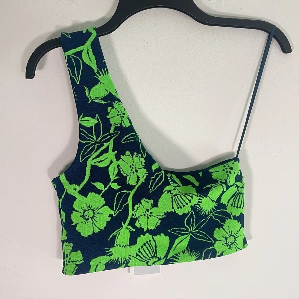 Zara One Shoulder Floral Print Jacquard Crop Top Size Medium NWT - Picture 5 of 5